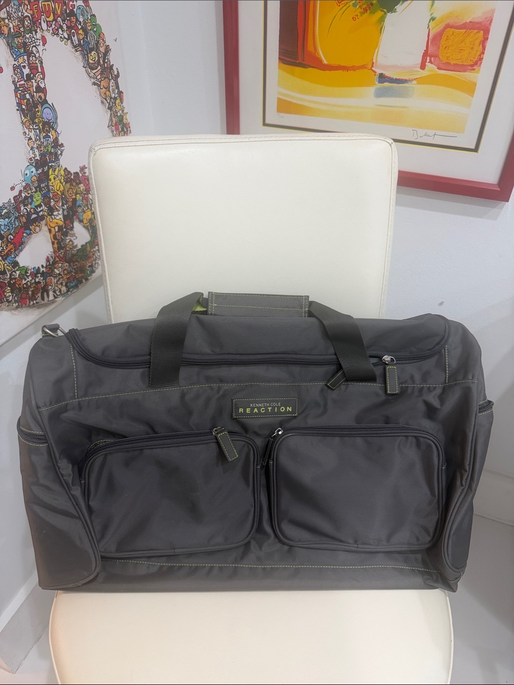 Kenneth Cole Reaction Gray & Neon Green Travel Duffel with Front Pockets